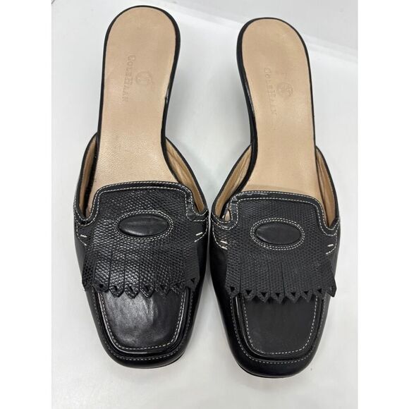 Cole Haan Kitten Heel Mules Shoes Black Leather Tailored Classic 8.5 B - Picture 1 of 9